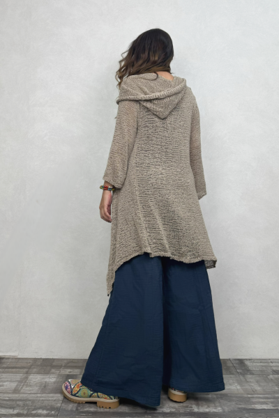 Shaggy Kapşonlu Merserize Hırka - Vizon