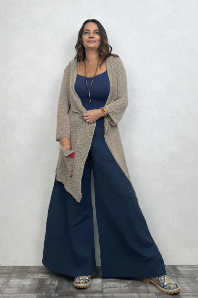 Shaggy Kapşonlu Merserize Hırka - Vizon