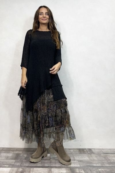 Asimetrik Merserize Tunik - Siyah