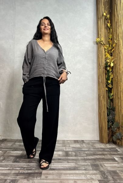 Venüs Müslin Bluz Dark Grey - Antrasit