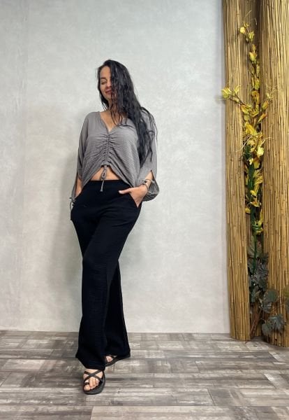 Venüs Müslin Bluz Dark Grey - Antrasit