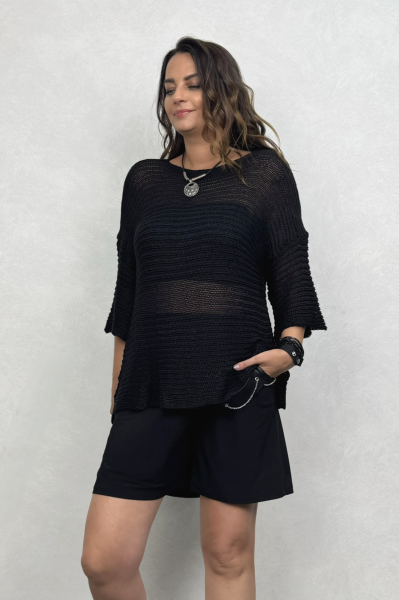 Fitilli Merserize Bluz  - Siyah