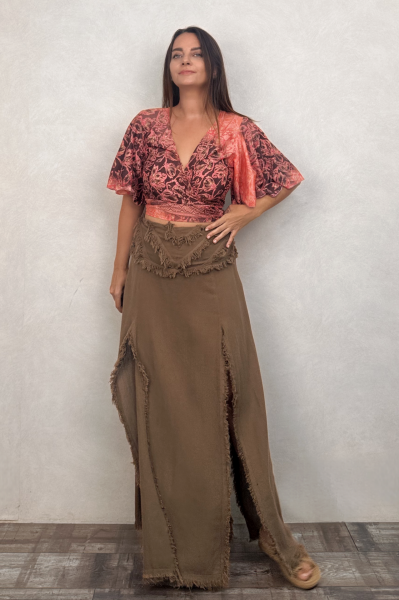 İpek Bolero Bluz - Orange Kahve