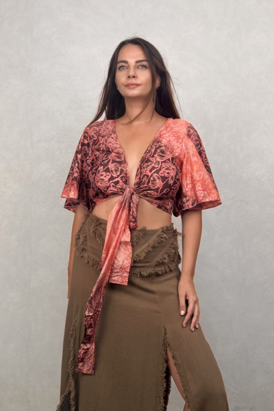 İpek Bolero Bluz - Orange Kahve