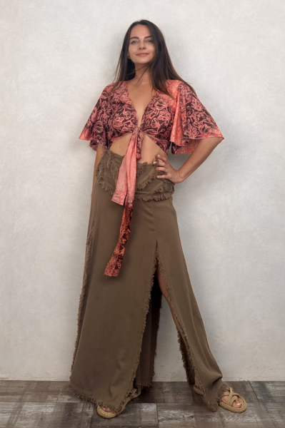 İpek Bolero Bluz - Orange Kahve