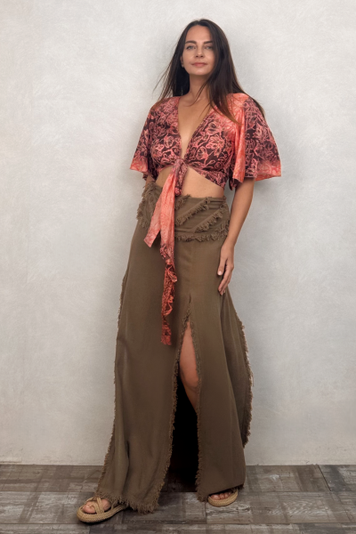 İpek Bolero Bluz - Orange Kahve