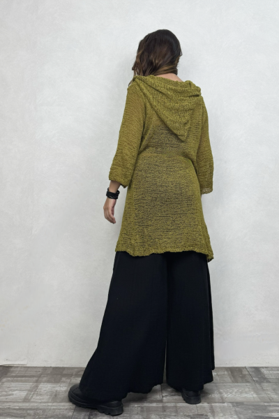 Shaggy Kapşonlu Merserize Hırka - Fıstık Yeşil