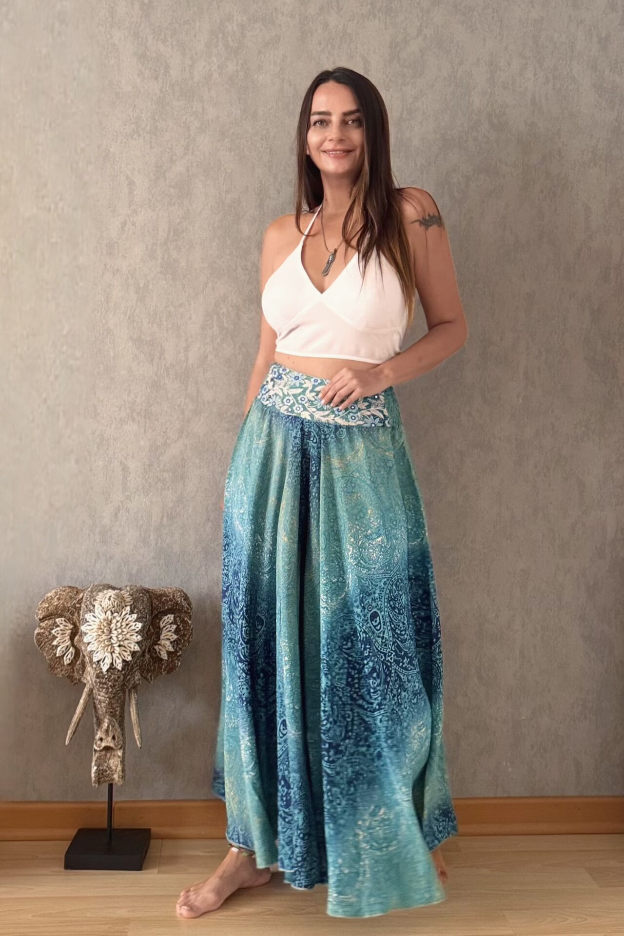 İpek Pantolon Etek - Turkuaz