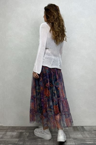 Pera Bluz ve Tül Etek Kombin - Beyaz Mor Tribal