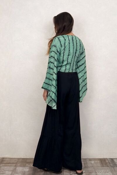 Kimono Kol İpek Bolero Bluz - Yeşil Turkuaz