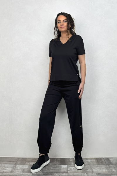 Lamante Halka Detaylı Relax Pantolon - Siyah