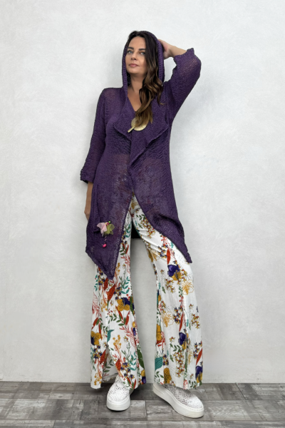 Shaggy Kapşonlu Merserize Hırka - Mor