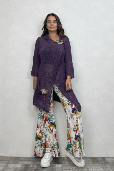 Shaggy Kapşonlu Merserize Hırka - Mor