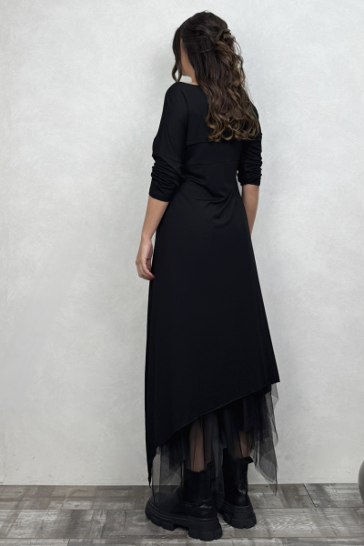 Maxi Viskon Tunik ve Kat Kat Tül Etek Kombin - Siyah