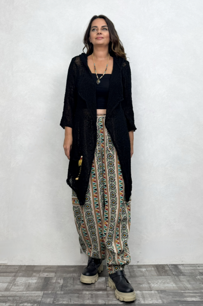 Shaggy Kapşonlu Merserize Hırka - Siyah