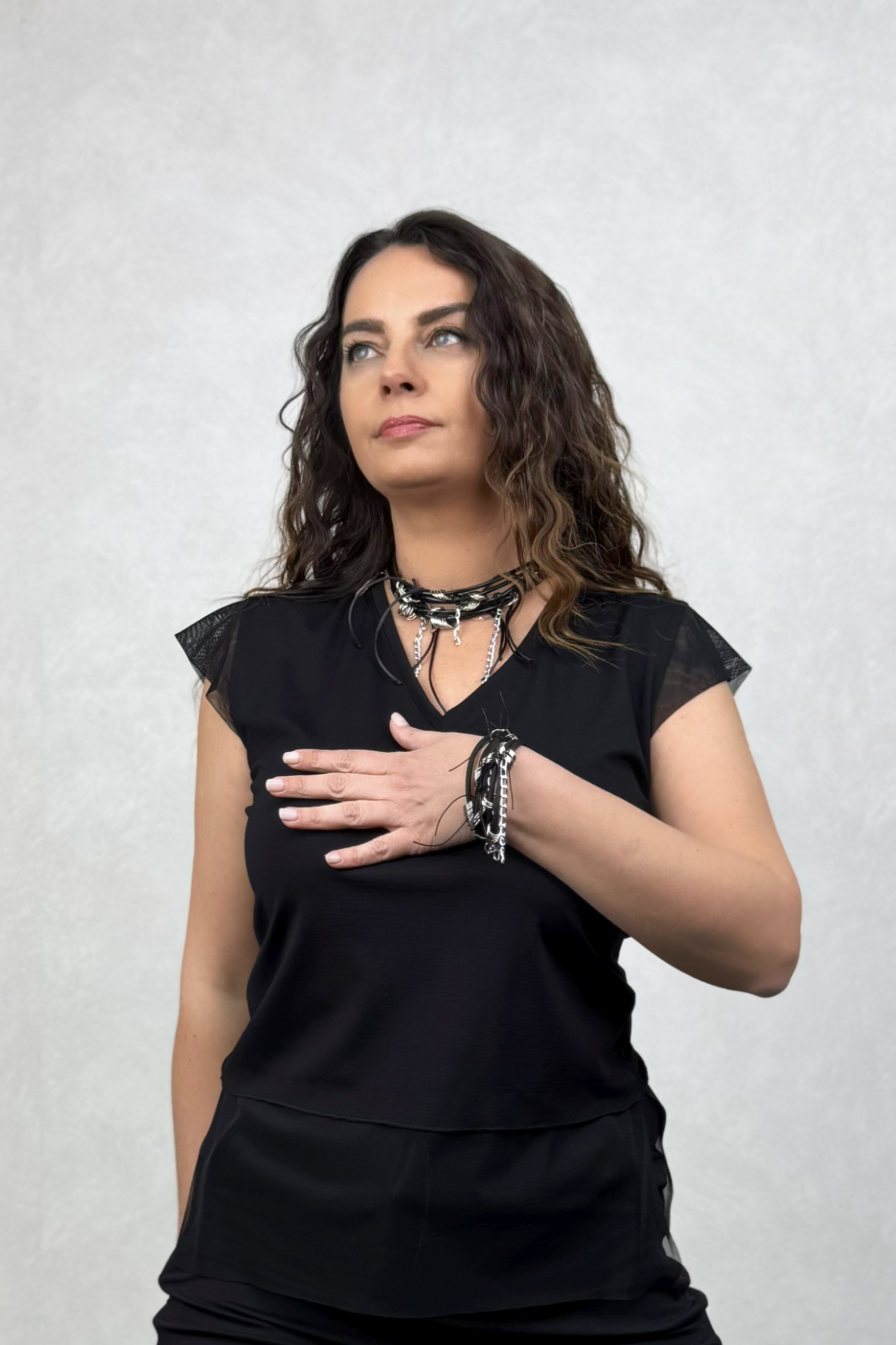 Lamante Zincirli Tasma Kolye - Siyah Silver