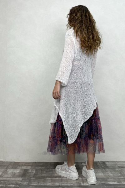 Merserize Tunik ve Tül Etek Kombin - Beyaz Tribal