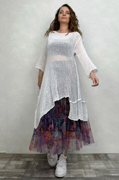 Merserize Tunik ve Tül Etek Kombin - Beyaz Tribal