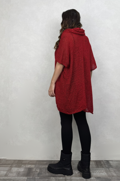 Boho Kapşonlu Merserize Hırka -Kırmızı