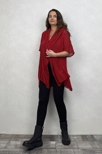 Boho Kapşonlu Merserize Hırka -Kırmızı