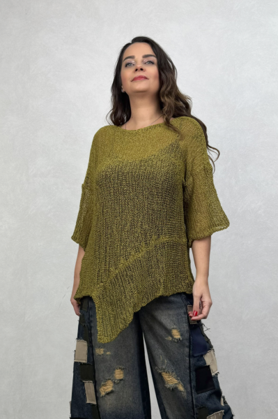 Parça Detaylı Asimetrik Merserize Bluz - Zeytuni