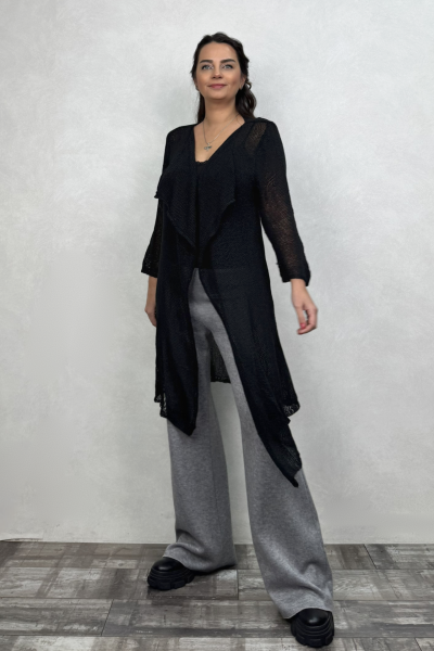 Merserize Basic Maxi Hırka -Siyah