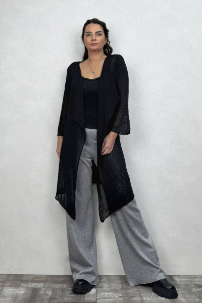 Merserize Basic Maxi Hırka -Siyah
