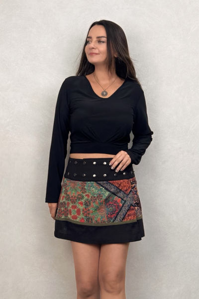 Çıtçıt Kapamalı Patch Anvelop Mini Etek - Siyah