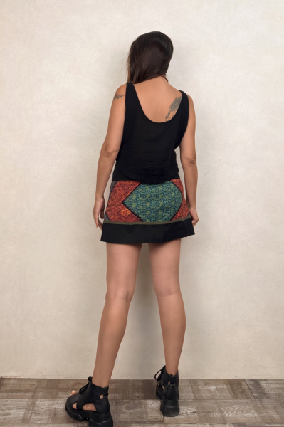 Çıtçıt Kapamalı Patch Anvelop Mini Etek - Siyah