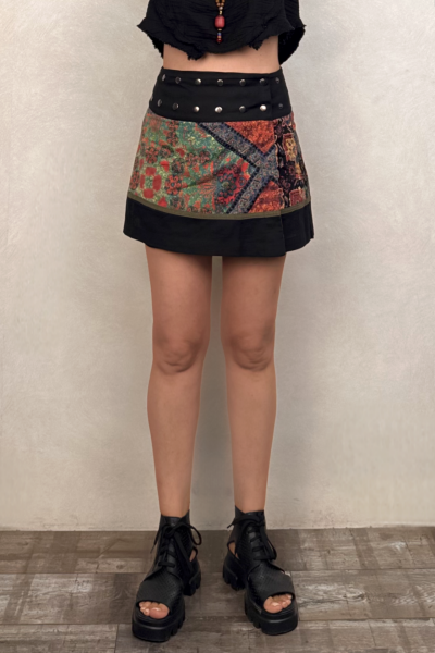 Çıtçıt Kapamalı Patch Anvelop Mini Etek - Siyah