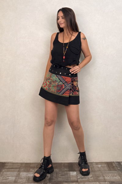 Çıtçıt Kapamalı Patch Anvelop Mini Etek - Siyah