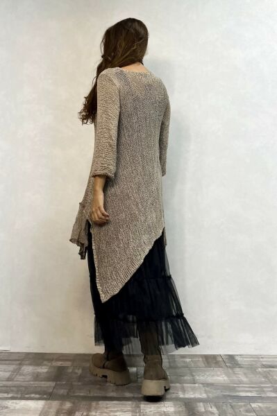 Merserize Tunik ve Tül Etek Kombin - Vizon Siyah