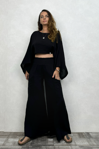 Bia Müslin Bluz  - Siyah