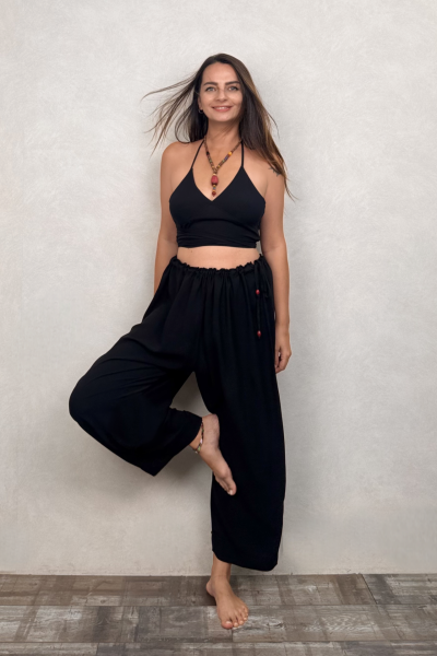İp Ayarlı Yoga Pantolonu - Siyah