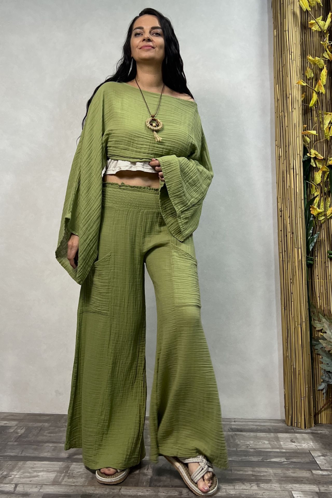 Bendis Müslin Pantolon Sage Green - Yeşil