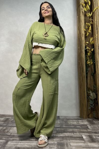Bendis Müslin Pantolon Sage Green - Yeşil