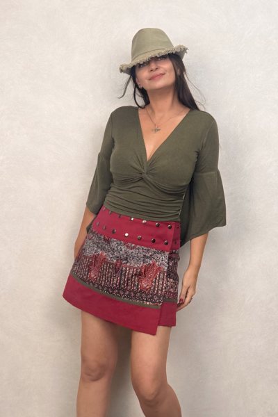 Çıtçıt Kapamalı Patch Anvelop Mini Etek - Kırmızı