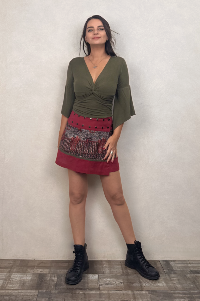 Çıtçıt Kapamalı Patch Anvelop Mini Etek - Kırmızı