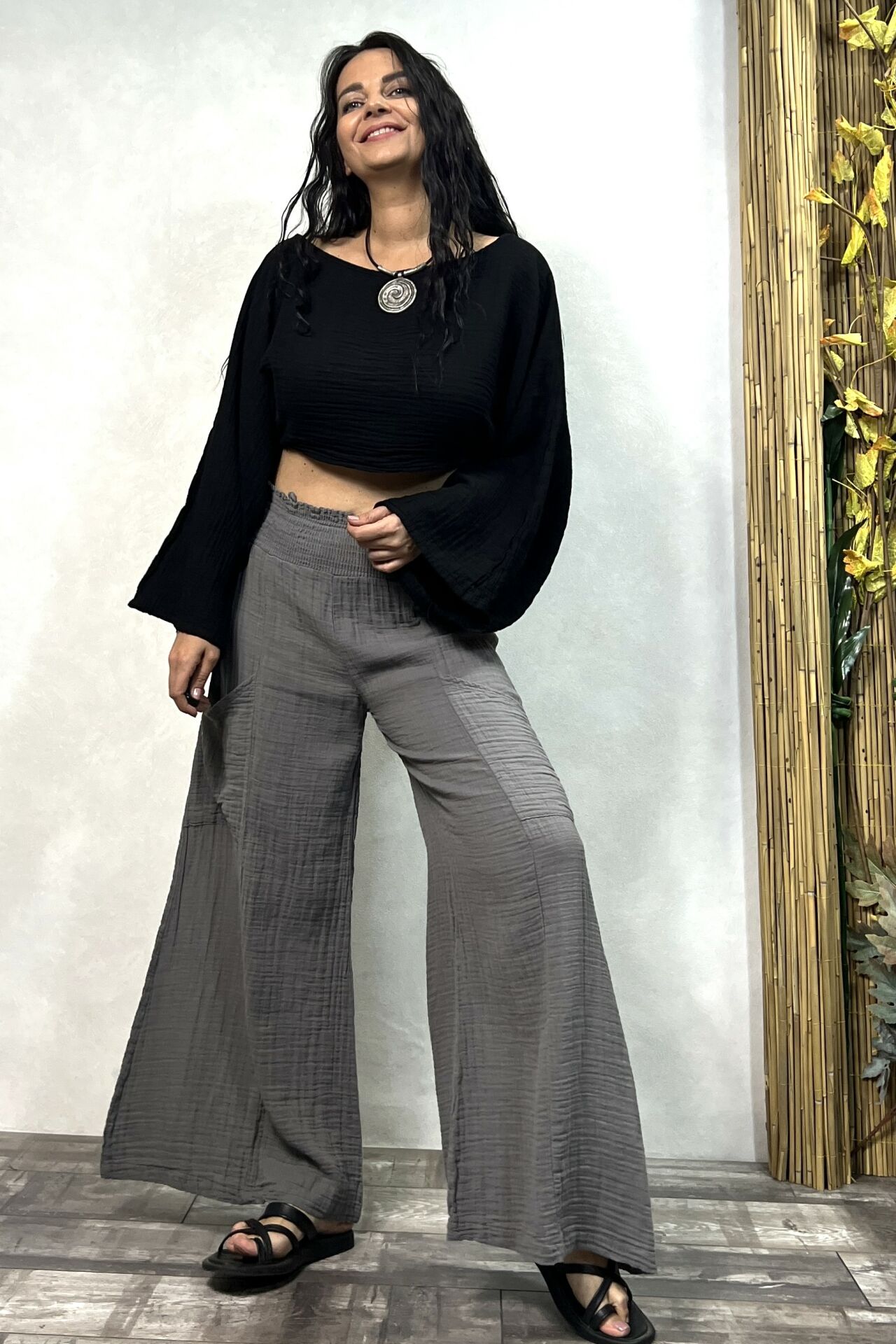 Bendis Müslin Pantolon Dark Grey  - Antrasit