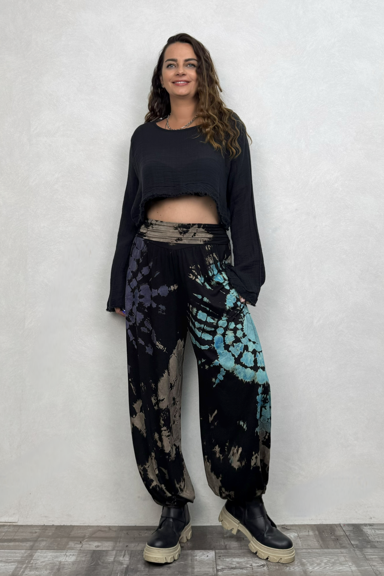 Sasha Gipe Bel Detaylı Şalvar Pantolon - Batik Siyah
