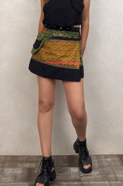 Çıtçıt Kapamalı Cep Kemerli Anvelop Mini Etek - Siyah