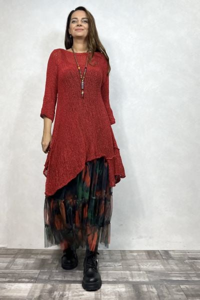 Merserize Tunik ve Tül Etek Kombin - Kırmızı