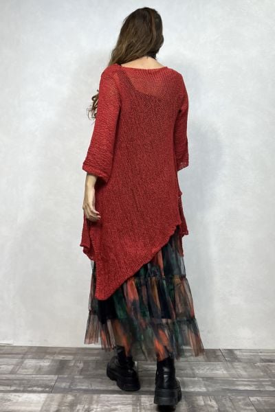 Merserize Tunik ve Tül Etek Kombin - Kırmızı