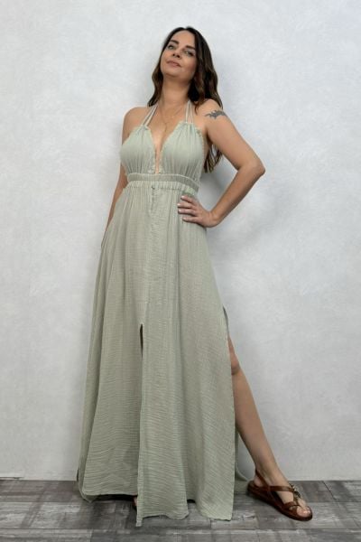 Lilith Müslin Elbise Sea Green - Su Yeşili