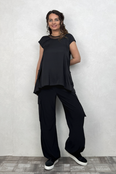 Lamante Paros File Detaylı Bluz - Siyah
