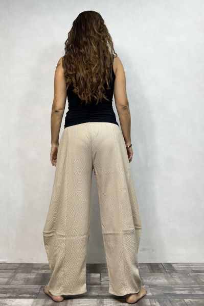 Paça Detaylı Gofre Pantolon - Taş Rengi