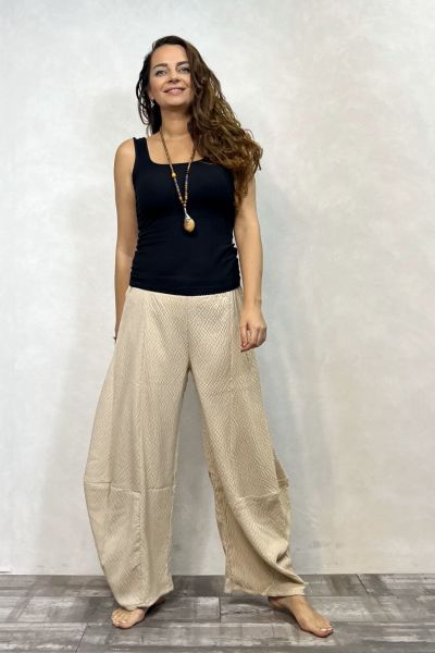 Paça Detaylı Gofre Pantolon - Taş Rengi