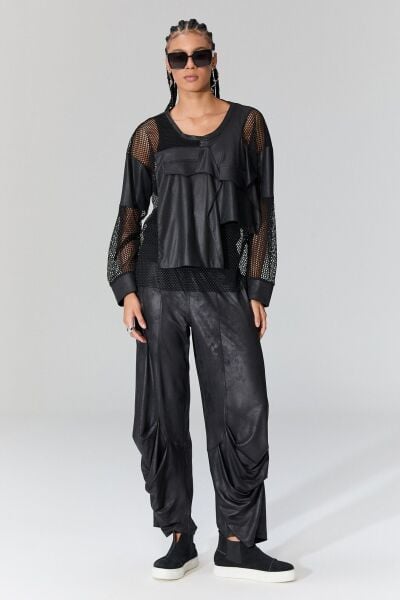 Lamante West Deri Detaylı Bluz - Siyah