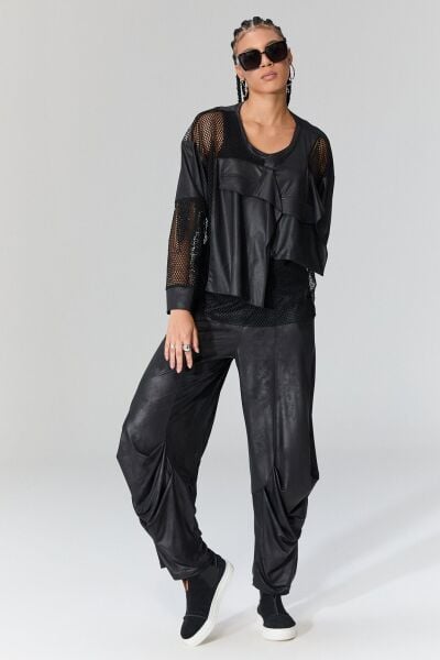 Lamante West Deri Detaylı Bluz - Siyah