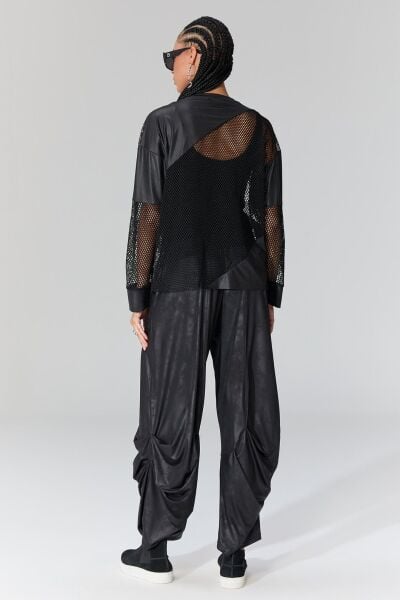 Lamante West Deri Detaylı Bluz - Siyah